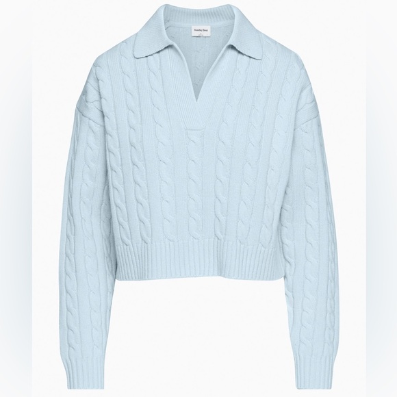 Sunday Best Sweaters - Lottie Aritzia Light Blue-Green Cable Knit Sweater L